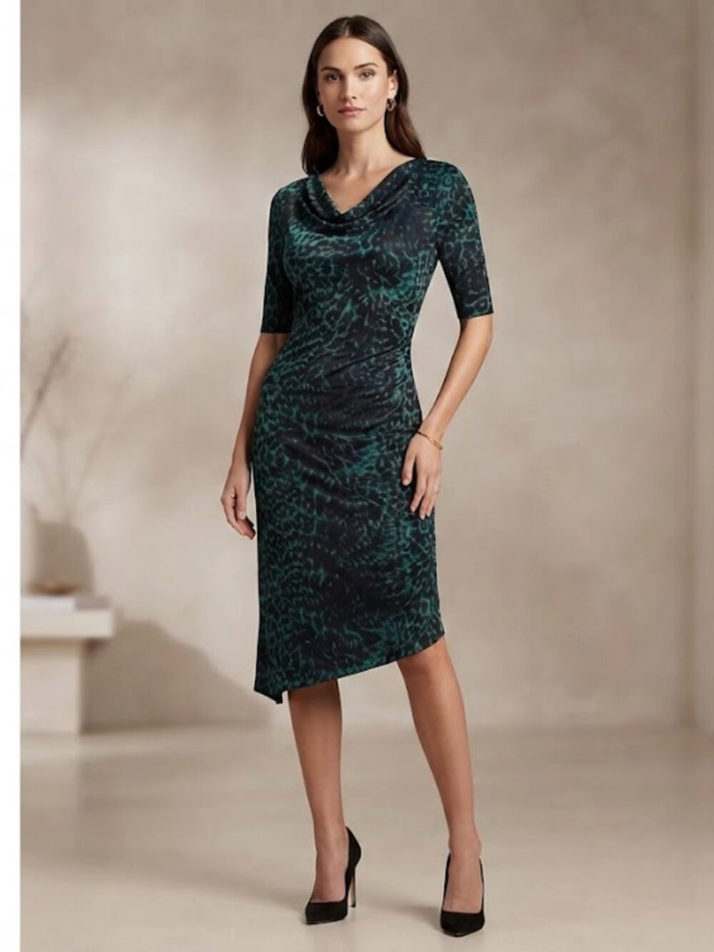 BCBG MAXAZRIA Leopard Animal Green Shirt Dress XS